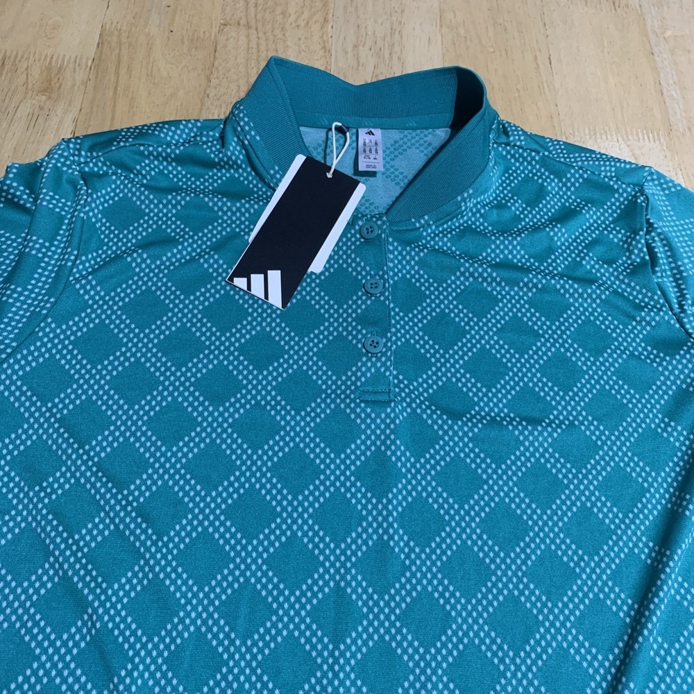 adidas New ss Lightweight Argyle Golf Mock Polo Shirt Teal Womens - Size‎ XL